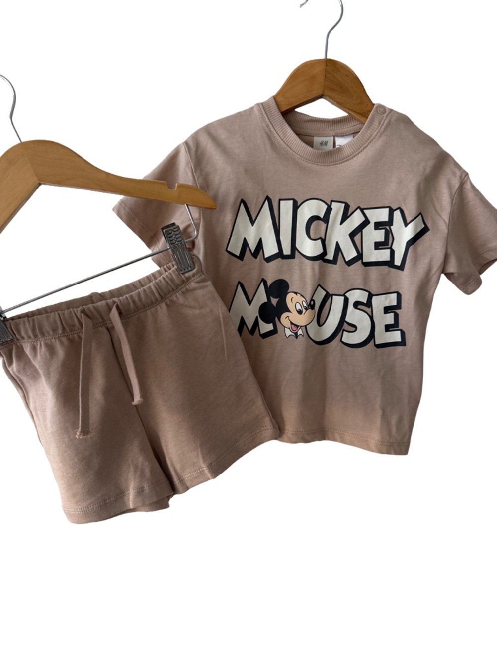 H&M Disney Mickey Mouse Beige-Pink Short Set 18M